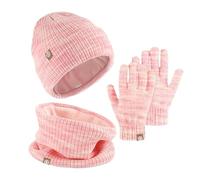 AWAVM Kids Winter Hat Scarf Gloves Set 3 PCS Warm Thermal Knitted Beanie Cap Snood Neck Warmer Touchscreen Mitten Soft Fleece Lining Elastic for Children Aged 5-12 Outdoor Sports