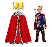 AWAVM King Costume Set for Kids, Cloak and Crown for Prince Role Play, Halloween Costume, Nativity Costumes, Stage Performance, 80cm for Kids 90-135cm, Red