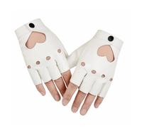 AWAVM Leather Fingerless Gloves,Black Fingerless Gloves for Women Men,Punk Half Finger Hollow Out Biker Accessories for Motorcycle,Dance, Player, Rock, Hip Hop, Cosplay (White)