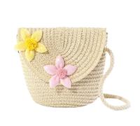 AWAVM Little Girl Cute Straw Crossbody Bag - Braided Floral Princess Bag for Kids Girls Shopping School Travel (Floral)
