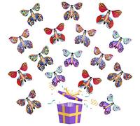 AWAVM Magic Flying Butterfly 16 Pieces Clockwork Butterfly Card, Rubber Band Powered Butterfly Magic Fairy Flying Toy for Birthday Gifts, Performance Props, Children Surprise Gifts (MB-15)