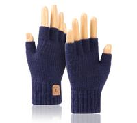 AWAVM Men's Winter Thermal Fingerless Gloves - Half Finger Gloves for Outdoor, Working, Running, Cycling, Skiing (Navy Blue)