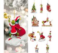 AWAVM Set of 10 Grinchs Christmas Tree Decorations, 2D Flat Grinchs Christmas Tree Ornaments,Grinch Baubles, 9cm Cute Grinchs Christmas Decorations Tree Pendants Party Supplies Holiday Decor