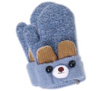 AWAVM Toddler Magic Stretch Mittens Thick Plush Lined,Toddler Baby Gloves Mittens Baby Winter Warm Gloves Kids Cute Animal Knitted Gloves Mittens with string for Baby Toddler (Blue)