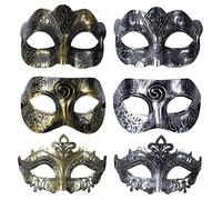 AWAVM Venetian Mens Masquerade Ball Masks Face Mask for Party, Fancy Dress Ball, Masked Ball, Halloween 6 PCS(Silver,Gold)