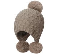 AWAVM Women Knitted Hat Winter Warm Beanie Hat with Pom Pom Bobble Hat Style with Windproof Ear Flaps (UK, Alpha, One Size, Coffee)