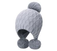 AWAVM Women Knitted Hat Winter Warm Beanie Hat with Pom Pom Bobble Hat Style with Windproof Ear Flaps (UK, Alpha, One Size, Gray)