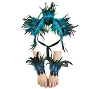 AWAVM Women Natural Feather Cape with Wrist Cuffs Wristband Maleficent Costume Gothic Lacing Shawl Shrug Collar Feather Cape for Halloween Cosplay Christmas Party Blue