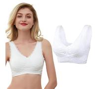 AWAVM Women's Bras,Comfy Corset Bra Front Cross Side Buckle Lace Bras (UK, Alpha, One Size, L, Regular, Regular, White)