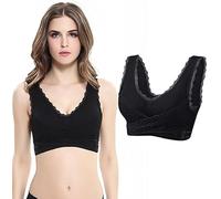 AWAVM Women's Bras,Comfy Corset Bra Front Cross Side Buckle Lace Bras (UK, Alpha, One Size, XL, Regular, Regular, Black)