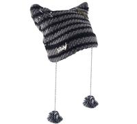 AWAVM Women's Cat Beanie Crochet Hats Vintage Striped Winter Warm Elastic Cap Y2K Accessories Slouchy Cat Ear Cap for Girls Adults Kids Grey