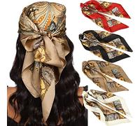 AWAYTR 27.5” Silk Satin Square Head Scarf - 4PCS Satin Head Scarves for Women Hair Kerchief Bandanas Sleeping Head Wraps