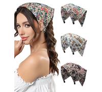 AWAYTR 3pcs Hair Bandana for Women Girls Hair Scarf Headband Bandana Double Layer Triangle Head Kerchief Boho Hair Band (Black/White/Green)