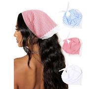 AWAYTR 3Pcs Hair Bandanas Head Kerchief for Women Girls Tie-Back Boho Hair Scarf Headband Bandana Triangle Head Scarf, Large Leopard + Zebra Print + Mottled Color, 1 Count (Pack of 3)