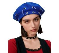 AWAYTR Punk Beret Hat for Women - 90% Wool Blend Goth Alt French Cap, Royal Blue, One Size