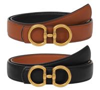 AWAYTR Reversible Belt for Women - Two-in-One Women Fashion Leather Belt for Jeans with Golden Buckle, Black/Brown, Fit Waist: 26"-34"