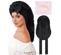 AWAYTR Silk Bonnet for Long Hair - 100% Mulberry Silk Bonnet for Sleeping Women or Kids with Adjustable Elastic Band, Black, One size
