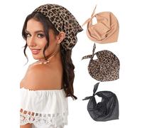 AWAYTR Triangle Head Scarf Hair Bandanas for Women Bandana Headband Scarf Tie-Back Head Coverings Headscarf for Girls, Dots + Leopard + Brown, Standard
