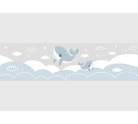 AWBD 8490 Self-Adhesive Border, Blue Whales AG Design, Waterproof Children's Room Wall Sticker Decoration, Wall Border for Girls and Boys, Foil, Multicoloured, Width 500 cm x Height 13.8 cm