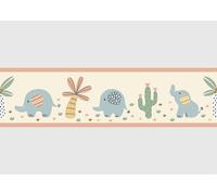 AWBD 8504 Self-Adhesive Border Peach Elephant AG Design, Waterproof Children's Room Wall Sticker Decoration, Wall Border for Girls and Boys, Film, Width 500 cm x Height 13.8 cm