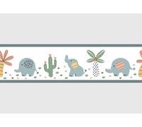 AWBD 8508 Self-Adhesive Border White Elephants AG Design, Waterproof Children's Room Wall Sticker Decoration, Wall Border for Girls and Boys, Film, Width 500 cm x Height 13.8 cm