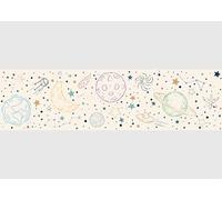 AWBD 8534 Self-Adhesive Border Beige Drawn Space AG Design, Waterproof Children's Room Wall Sticker Decoration, Wall Border for Girls and Boys, Film, Width 500 cm x Height 13.8 cm