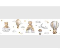 AWBD 8540 Self-Adhesive Border Bear in The Sky on White AG Design, Waterproof Children's Room Wall Sticker Decoration, Wall Border for Girls and Boys, Film, Width 500 cm x Height 13.8 cm