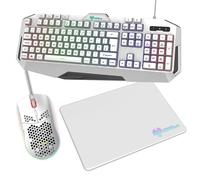 AWD-IT Nebula V2 Gaming Bundle 7 Colour LED RGB Keyboard with Pulsing Mouse and Mat Combo Kit (White)