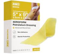 AWD Medical Xeroform Petrolatum Dressing 5x9 - Non-Adhering Gauze Pads - Fine Mesh Gauze Patch Sterile - Healthcare Supplies for Wound Care, Burns, Lacerations, & Skin Grafts Aide (Box of 25, 5"x9")