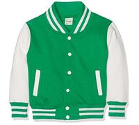 AWDis Boy's Kids Varsity regular Jacket, Multicoloured (Kelly Green/White), Size 7-8 (Manufcturer Size - Medium)