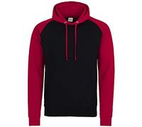 AWDis Just Hoods Adults Unisex Two Tone Hooded Baseball Sweatshirt/Hoodie (M) (Jet Black/Fire Red)