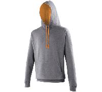 AWDis Men's Varsity Hoodie, Multicoloured (Charcoal/Orange Crush), Medium