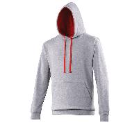 AWDis Just Hoods JH003 Varsity Hoodie Heather Grey/Fire Red 2XL Size: 2XL