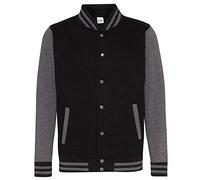 AWDis Just Hoods JH043 Unisex Varsity Jacket - Jet Black/Charcoal - XL