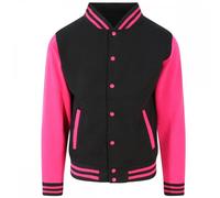 AWDis Just Hoods JH043 Varsity Jacket Jet Black/Hot Pink 2XL Size: 2XL 2XL
