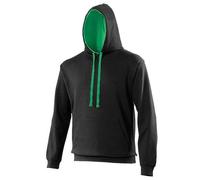 Awdis Just Hoods Varsity Hoodie Black Green Contrast Pouch Ribbed Hem