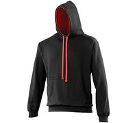 AWDis Men's Varsity Hoodie, Multicoloured (Jet Black/Fire Red), Large