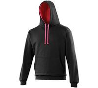 AWDis Men's Varsity Hoodie, Multicoloured (Jet Black/Hot Pink), Small