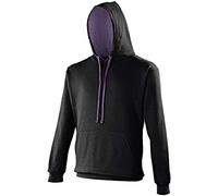 AWDis Men's Varsity Hoodie, Multicoloured (Jet Black Purple), Small