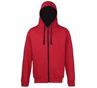 AWDis Men's Varsity Zoodie Hoodie, Multicoloured (Fire Red/Jet Black), Large