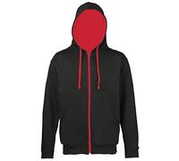 AWDis Men's Varsity Zoodie Hoodie, Multicoloured (Jet Black/Fire Red), Medium