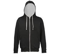 AWDis Men's Varsity Zoodie Hoodie, Multicoloured (Jet Black/Heather Grey), X-Large