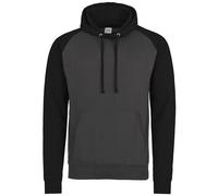 AWDis Women's Just Hoods Two Tone Hooded Baseball Sweatshirt Hoodie in Charcoal | Size: Medium AWDis Charcoal M