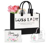AWDK NXPOY Gifts for boss lady, bosses's day gift for women, Birthday day gifts for boss women, decoration tote bag for boss female with cosmetic bag, acrylic keepsake sets 4 pcs
