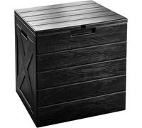 Aweather Garden Storage Box 118L - Weatherproof Outdoor Plastic Storage Box with Lid, Lockable Padlock-Ready Hasps, Wood Grain Finish, Heavy Duty for Patio Garden Garage Camping UK - Black