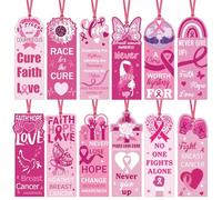 AWEELON120 Pcs Breast Cancer Awareness Bookmarks Bulk Thriver Pink Ribbon Awareness Bookmarks Gifts Hope Faith Inspiring Strength for Women Party Public Events Breast Cancer Favors Supplies