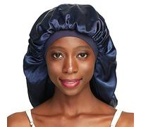 Awefeel Double-Layer Satin Sleep Cap for Long Hair, Braids, Dreadlocks, Curly Hair - Blue - M