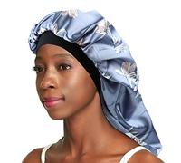 Awefeel Double-Layer Satin Sleep Cap for Long Hair, Braids, Dreadlocks, Curly Hair, Light Blue, One Size