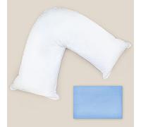 AWEHIRU Grace Home V Shaped Support Pillow with Pillowcase Sky Blue - Hollowfibre Filled Orthopedic/Pregnancy/Nursing Pillow - Back Neck Shoulder Legs Support V Shape Pillow (Sky Blue)