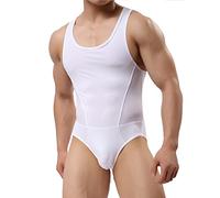 AWEIDS Men's Sexy Body Art Onesie See Through Lingerie Set Sleepwear Nightwear (X-Large/Waist 35-37.7", fit 180-185cm Tall, White-2)